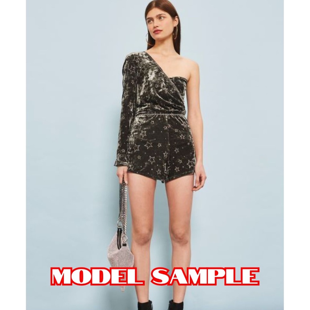 NWT Topshop One Should Velvet Star Print Playsuit Romper in Deep Green size 0
